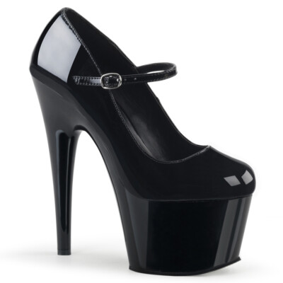 PLEASER ADORE-787 Women's Black Pat 7'' Heel Platform Mary Jane Pump Shoes