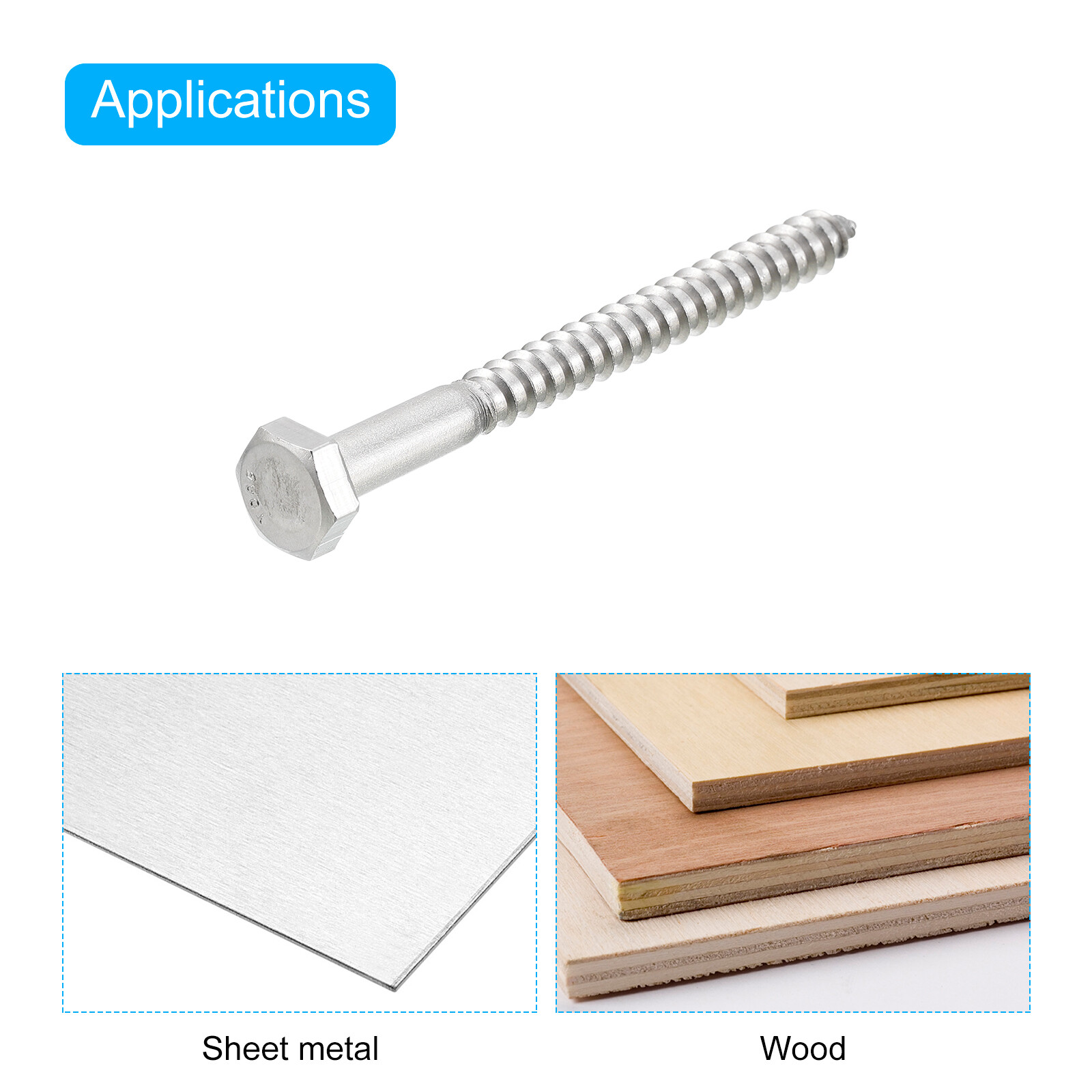 Hex Head Lag Screws Bolts, 5pcs 1/4" x 3" 304 Stainless Steel Wood