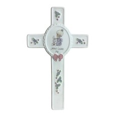 Vtg 1990 Precious Moments Ceramic Cross Jesus Loves Me Design Japan 8" x 4.75"