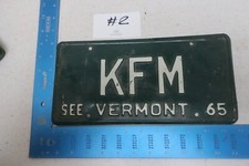 Vermont License Plate 1965 65 VT Vanity Initials Monogram Name K F M KFM #2
