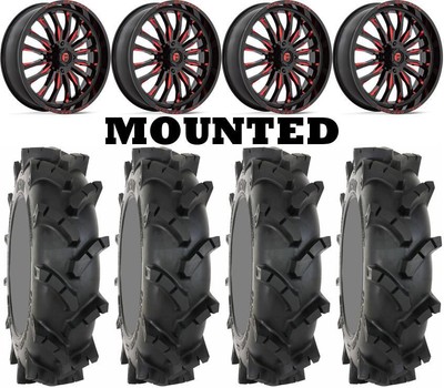 Kit 4 System 3 MT410 Tires 33x9-18 on Fuel Arc Red Wheels TER