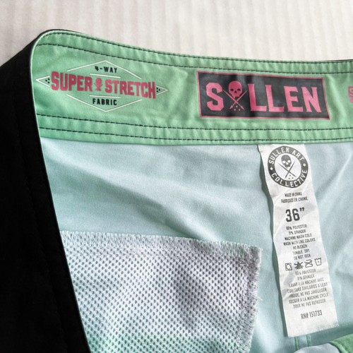 Sullen Art Collective Board Shorts Mens 36 Shark Skeleton Tattoo Pink Mint - Picture 8 of 9