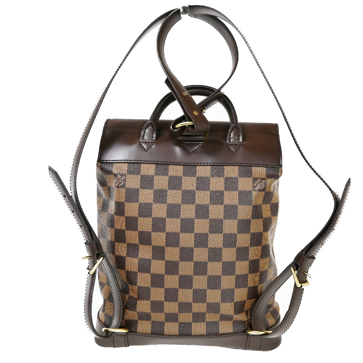 LOUIS VUITTON Logo Soho Backpack Bag Damier Ebene Leather