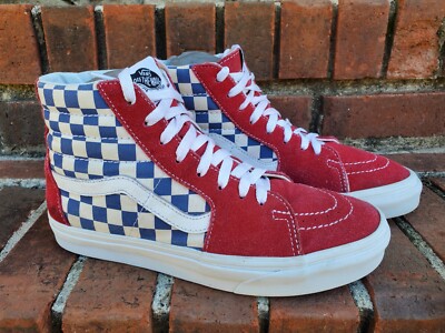 VANS SK8-HI TOP*CHECKERBOARD* Red Blue White 500714
