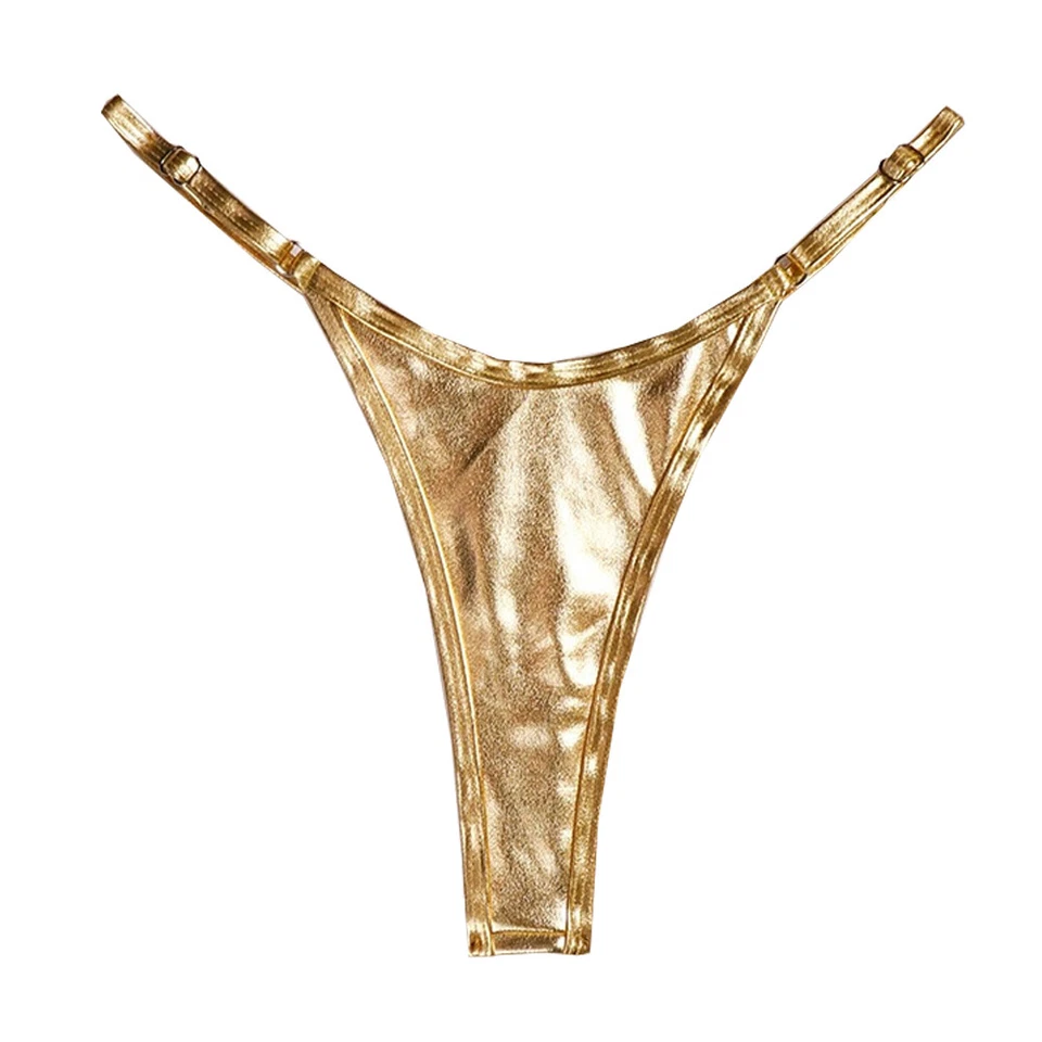Damen-Badeanzug Glänzender Metallischer Tanga Sexy Tanga Niedrige Taille  > - Bild 2 von 4