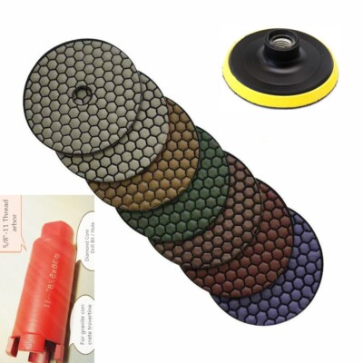 4'' Diamond DRY Polishing Pad 36+1 and 2'' Core Bit granite concrete sink hole cut