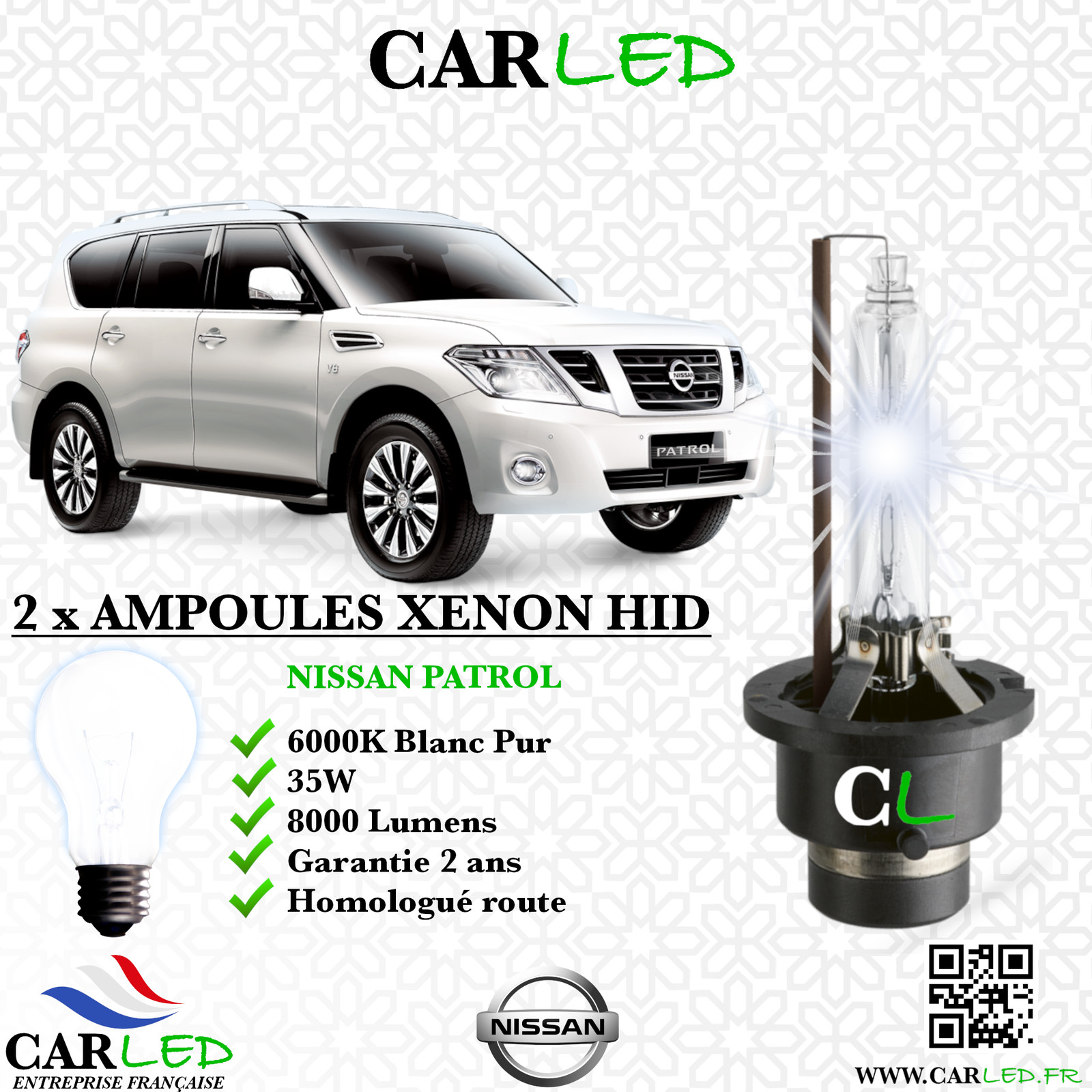 Ampoule HID Xénon NISSAN PATROL CARLED 35W 6000K kit de conversion phares avant