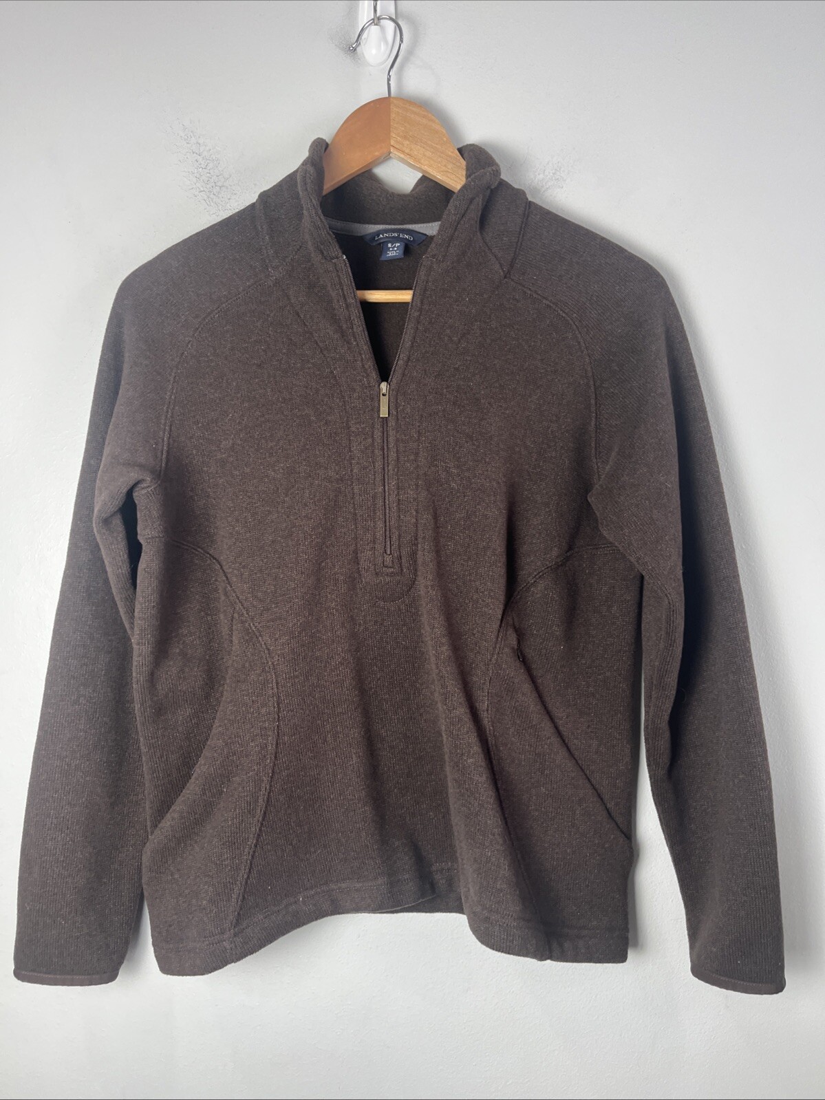 Lands End Womens Knit Pull Over Shirt Brown 1/4 Zip Size Small