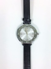 NEW ANNE KLEIN SILVER,BLACK LEATHER BACKING BAND,ROMAN #'S MIRROR,WATCH AK/1543