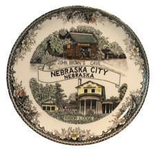 NEBRASKA CITY VINTAGE CERAMIC PLATE DISH ARBOR LODGE JOHN BROWN'S CAVE SOUVENIR