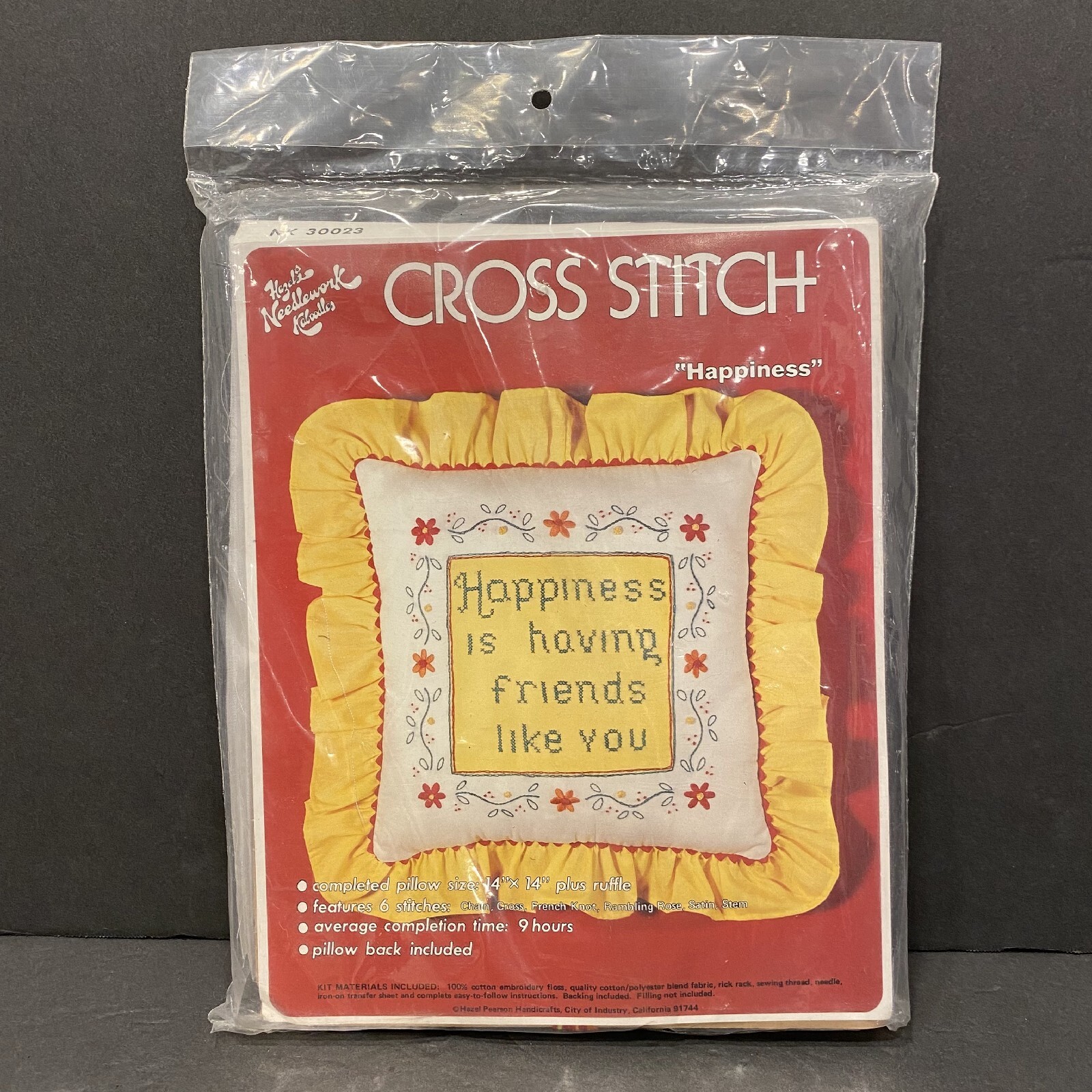 VTG NEW 70's Hazel Pearson Handicrafts Cross Stitch Happiness friends Pillow Kit