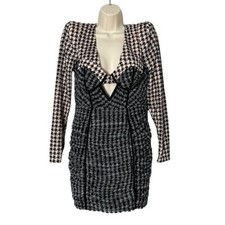 ASOS LUXE Corsetted Diamond Cut Out Front Mini Dress in Contrast Check Size 6