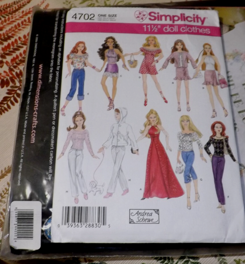 Simplicity 4702 Doll Clothes Pattern for 11 1/2 inch Barbie Sized