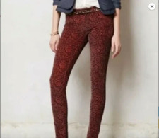 NWT 128 Pilcro and the Letterpress Serif Paisley Skinny Pants Raspberry Red 26