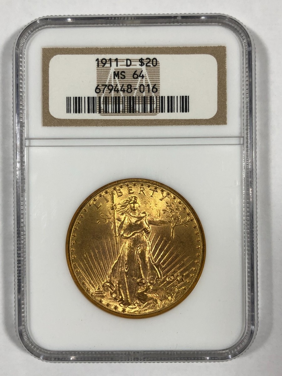 1911-D Saint Gaudens Gold $20. Twenty Dollar. NGC MS64. .96750oz