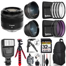 Canon RF 35mm IS Macro STM Lens -3 Lens Kit  Slave Flash  Tripod - 32GB Kit
