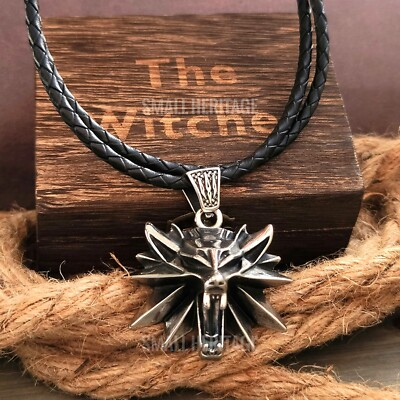 #ad Wolf Head Witcher Necklace Stainless Steel Large Pendant Chain Wizard Amulet Men $51.99