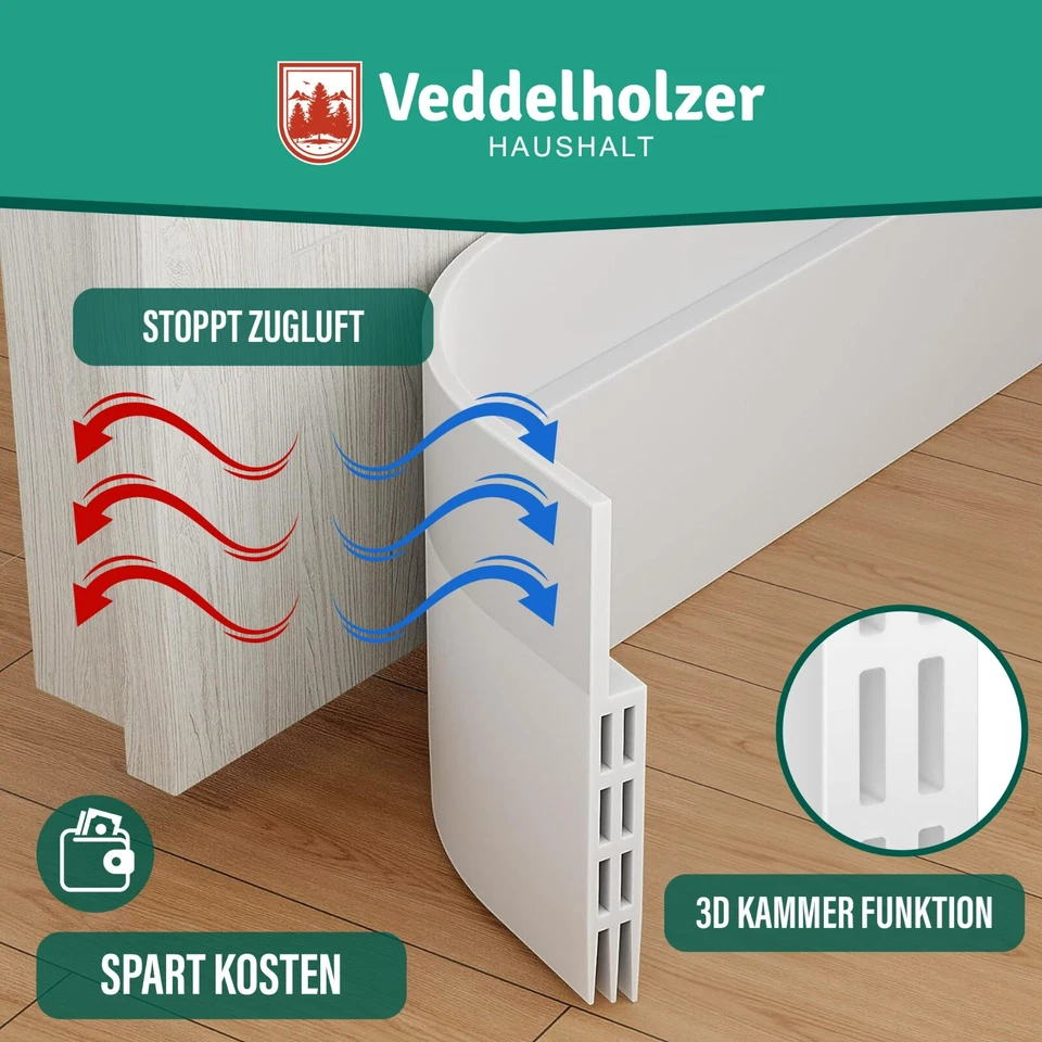 2 x 1 m zuschneidbar Türdichtung selbstklebend Zugluftstopper für Türen Braun - Bild 4 von 4