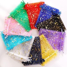 Celestial Organza Gift Bags Drawstring Moon and Stars Jewelry Tote Bulk 100pcs