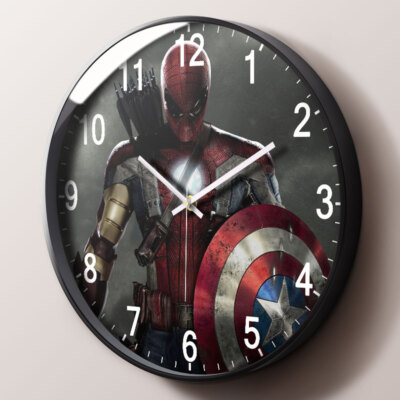 Marvel Spider Man Iron Man Shield Cartoon Wall Clock Bedroom Mute ABS Watch Gift