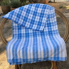 Loincloth Thai Fabric Traditional Sarong Wrap Scarf Blue 100 Cotton Big Size