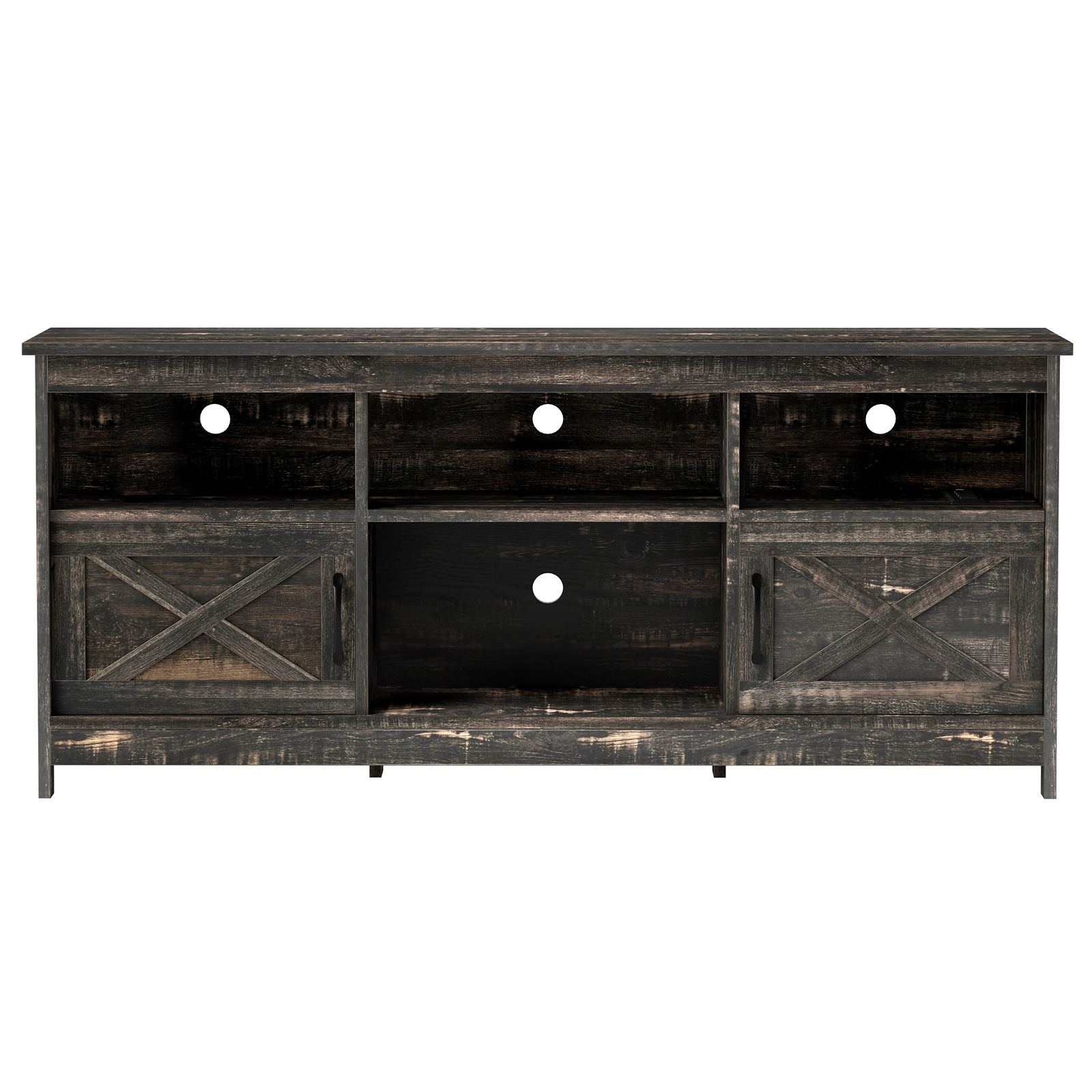 Farmhouse TV Stand Console for 32 to 65 inch Open Shelves with Power Outlets