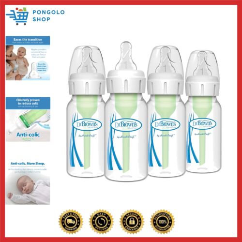 Natural Flow Anti-Colic Options+ Narrow Baby Bottle, 4 oz/120 mL, with Level ...
