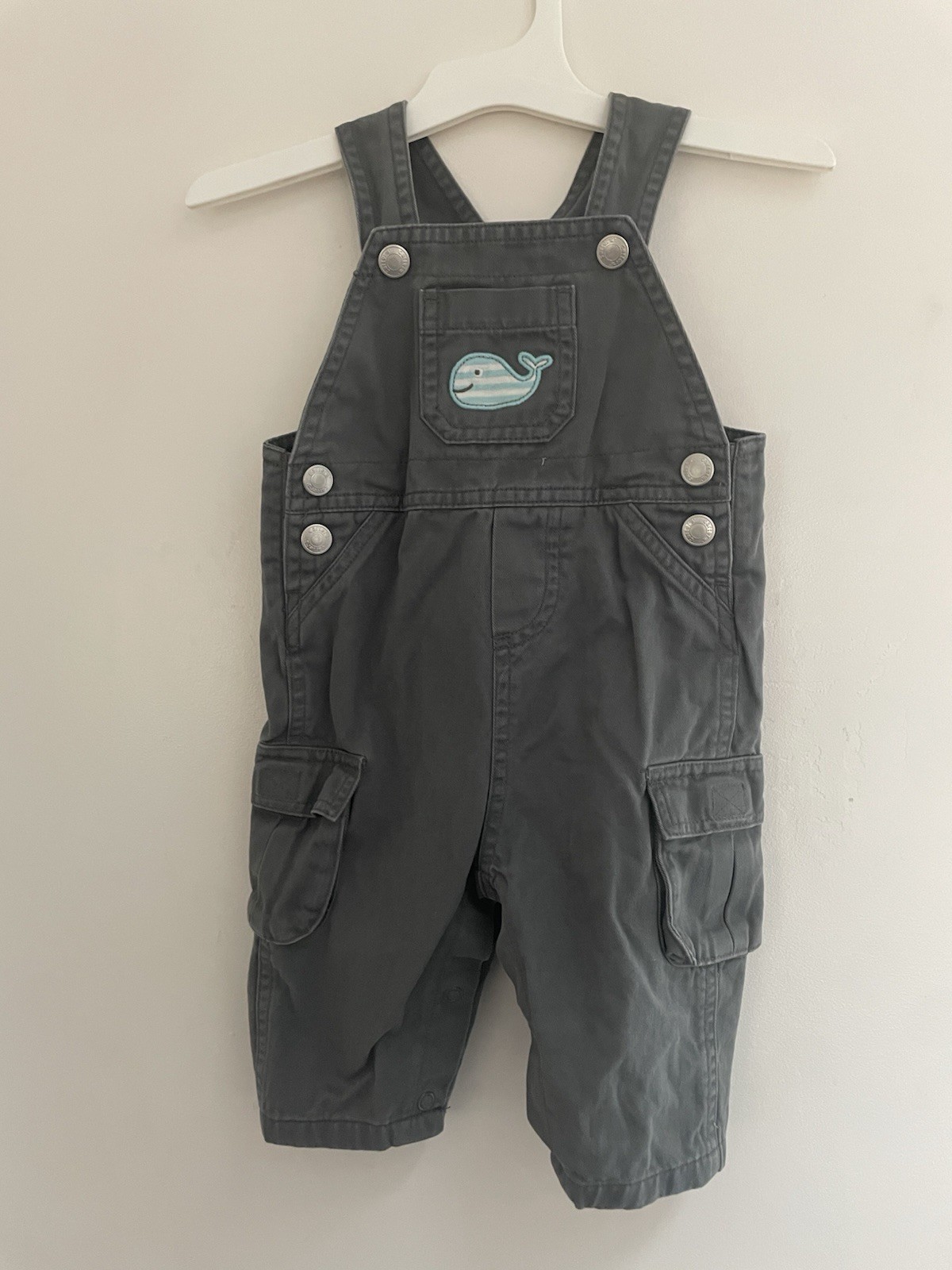 Carter's Baby Boys Cute Striped Whale 100% Cotton Snap Button Overalls Gray 6M
