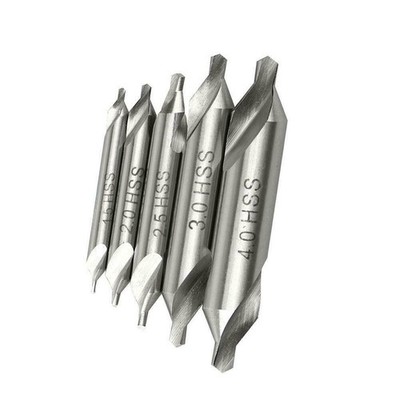 5 Pack Combined Center Drill Bit Set Premium HSS Countersink #1.5/2/2.5/3/4 D