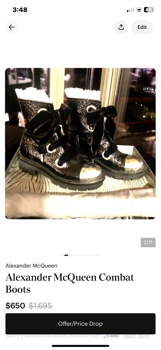 Alexander McQueen Combat Boots Black Patent Leather Silver  display picture 1
