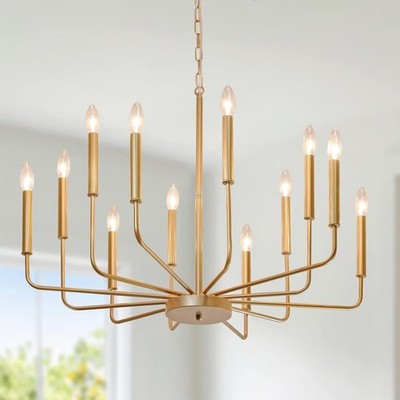 12-Light  Gold Chandelier,Classic Candle Ceiling Pendant Light Fixture for house