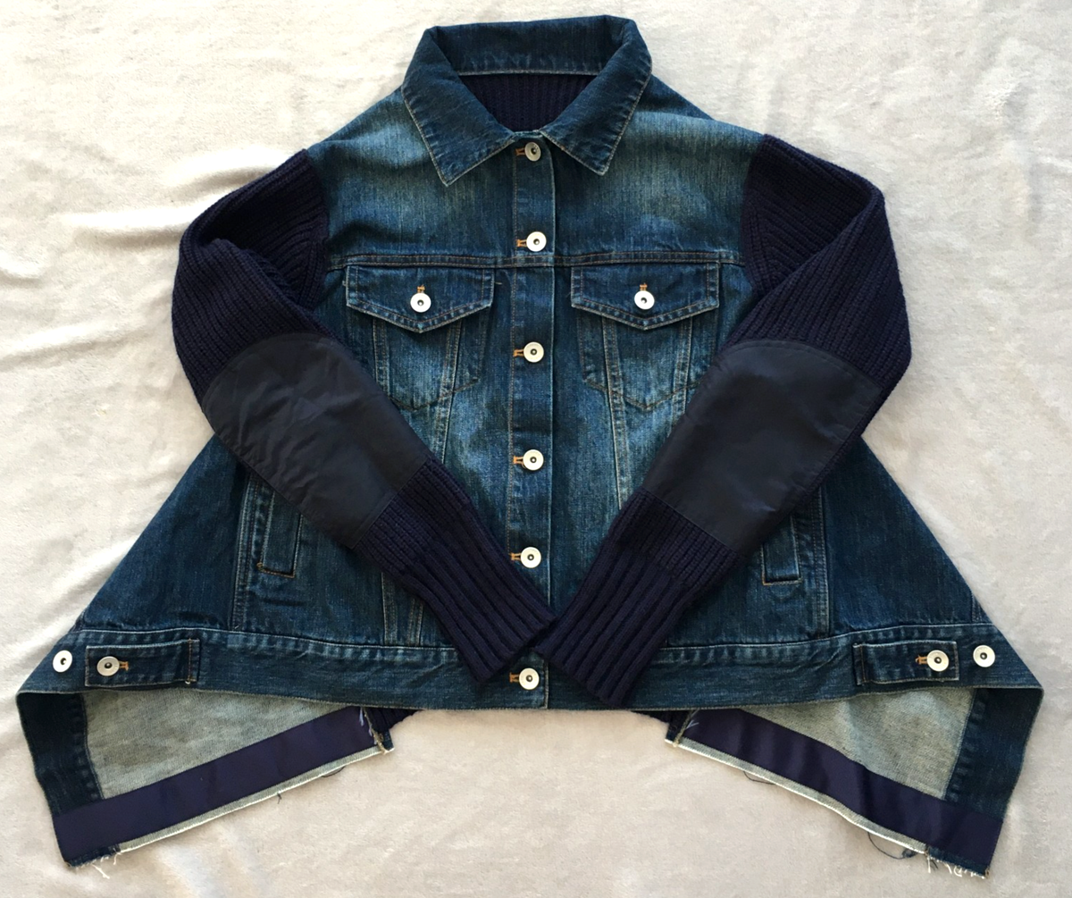 Sacai 5153 Japan womens Denim Knitted Wool Sleeves jacket size 2 