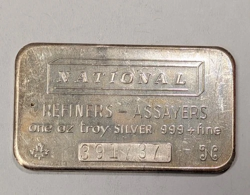 National Refiners Vintage Art Bar 1 oz .999 Silver - A749