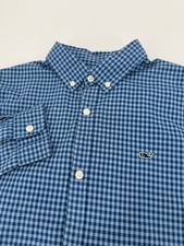 NEW Vineyard Vines Gingham Whale Logo Long Sleeve Button Down Shirt Boys XL 18