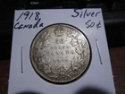 Canada 1918 - 50 Cent half dollar Canadian Coin - 90% Silver