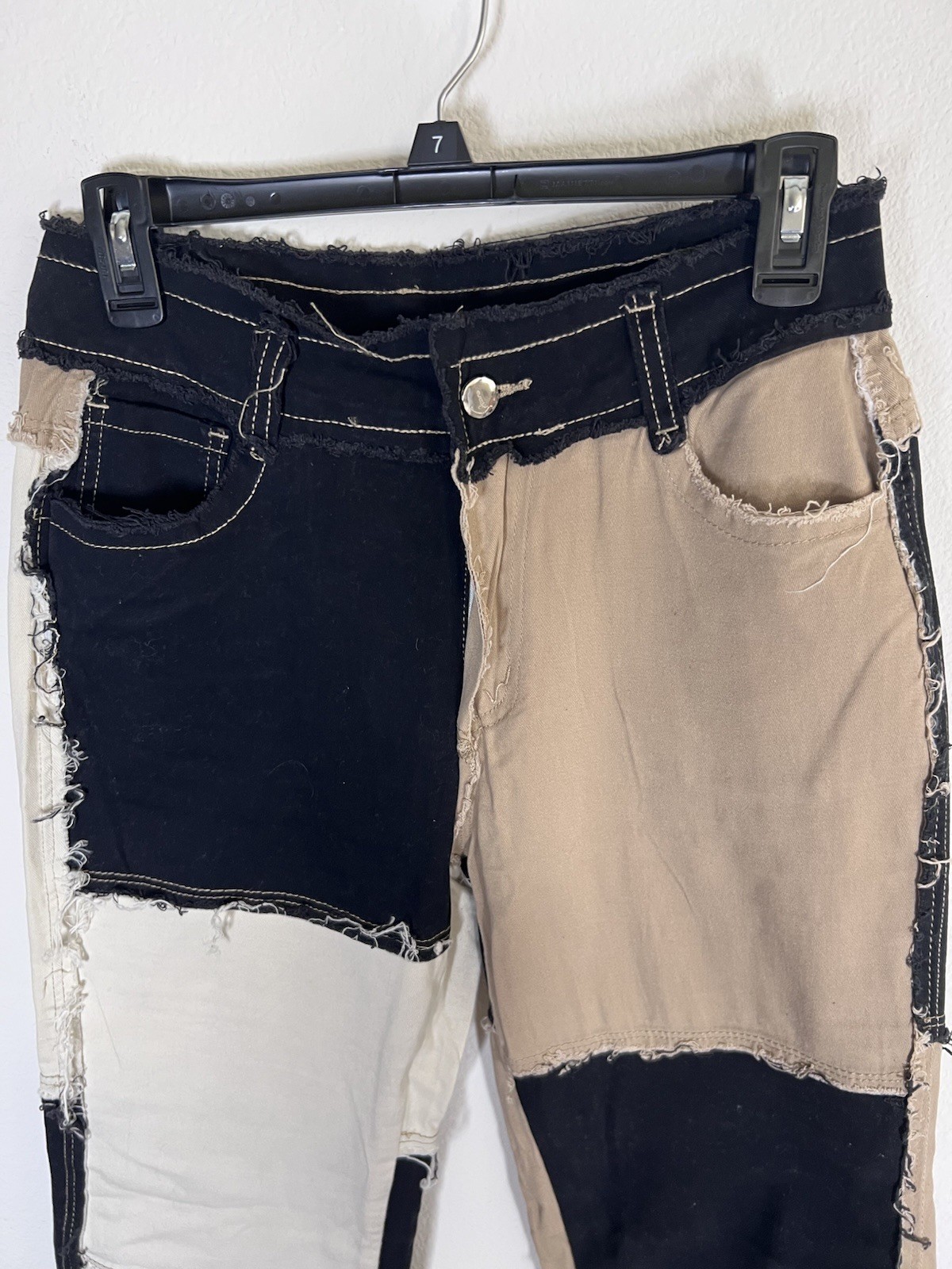 Colorblock Patchwork Distressed Frayed Jeans Size… - image 3