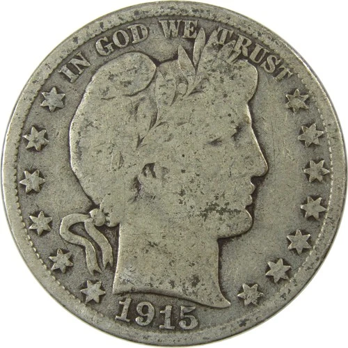 1915 D Barber Silver Half Dollar G Good 50c Coin SKU:I25811