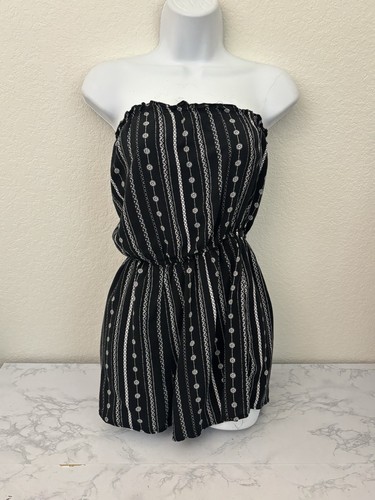 HM Red Floral Sleeveless Pocket Romper Womens Sz 6 Black White Elastic Waist H2 - Picture 1 of 4