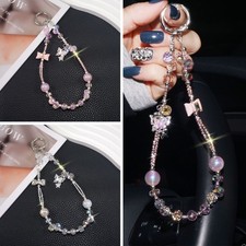 Dazzling Butterfly Bowknot Crystal Glitter Beads Phone Lanyard Wrist Strap Band