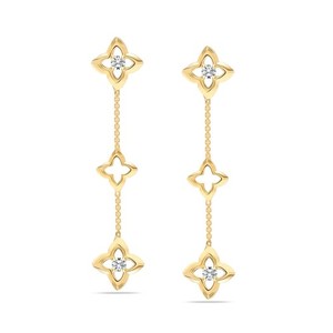 Authentic 925 Sterling Silver 14K Gold-Plated CZ 3 Clover Stud Drop Earrings for Women