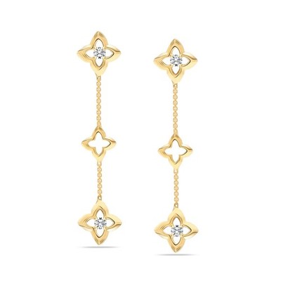925 Sterling Silver 14K Gold-Plated CZ 3 Clover Stud Drop Earrings for Women