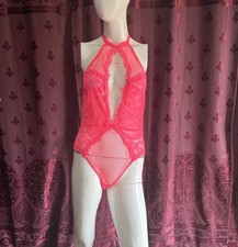 Hot Pink Victoria's Secret Lace Halter Teddy Bodysuit Size Medium