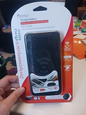 Power UP! Portable Battery 2in1 Power Pack Duo 8000mA. Universal. New. Black