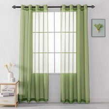 Sheer Green Curtains for Kids Girls Bedroom 84 Inch Length Grommet Sage Green...