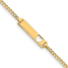 14k Yellow Gold Solid Chain Curb Link Cut-out Heart 20x5mm Plate Bracelet 7"