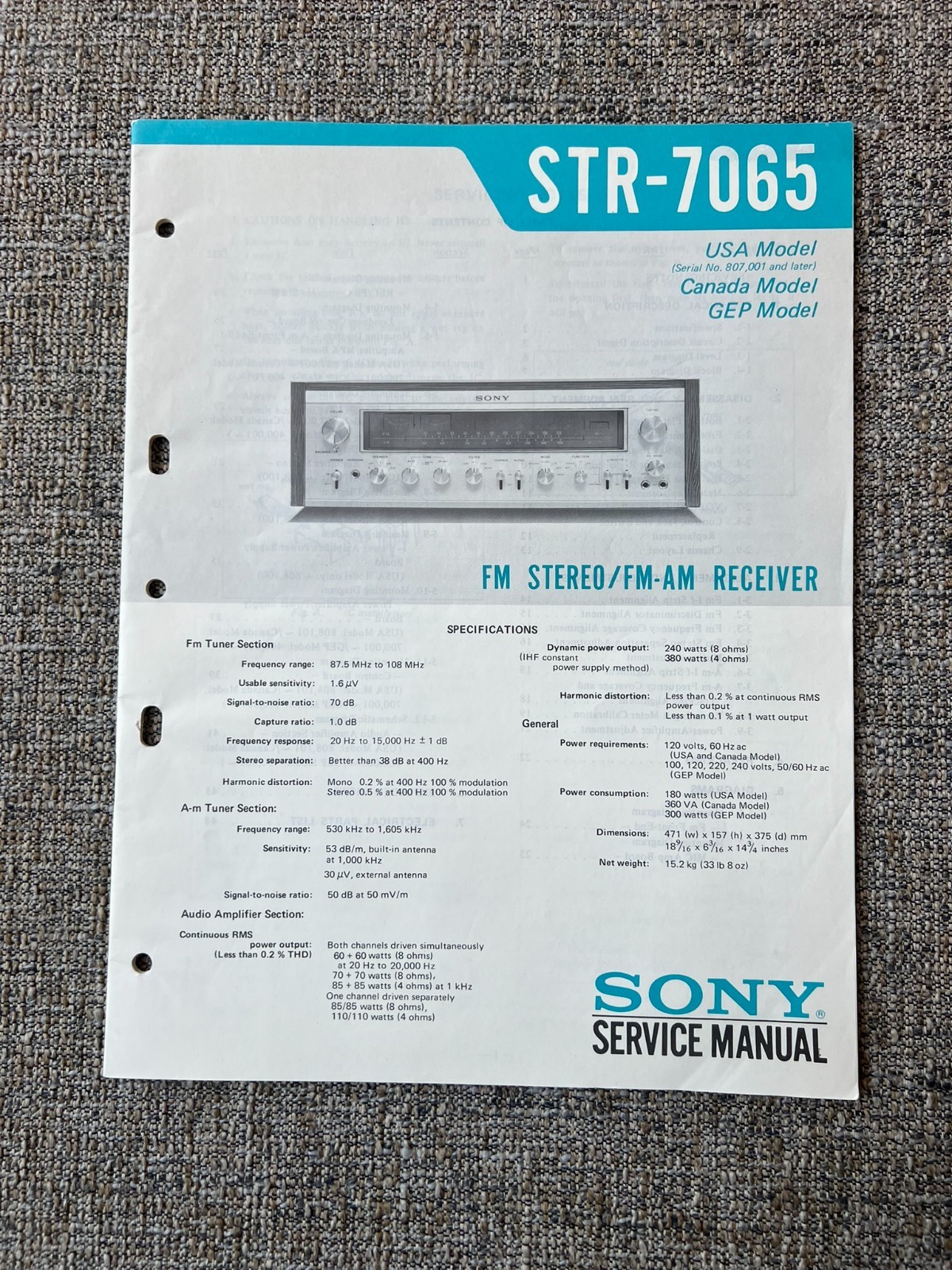 Original SONY STR-7065 Receiver Service Manual / Schematics