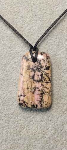 DUSKY PINK BLACK MARBLED STONE PENDANT NECKLACE ON ADJUSTABLE BLACK CORD
