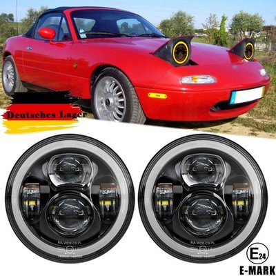 Für 1990-97 Mazda Miata MX-5 H6024 Paar 7 Zoll Runde LED Scheinwerfer Angel Eye