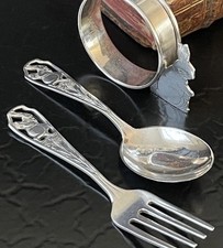  Trio Webster Sterling Silver Rabbit Bunny Baby Spoon Fork Napkin Ring
