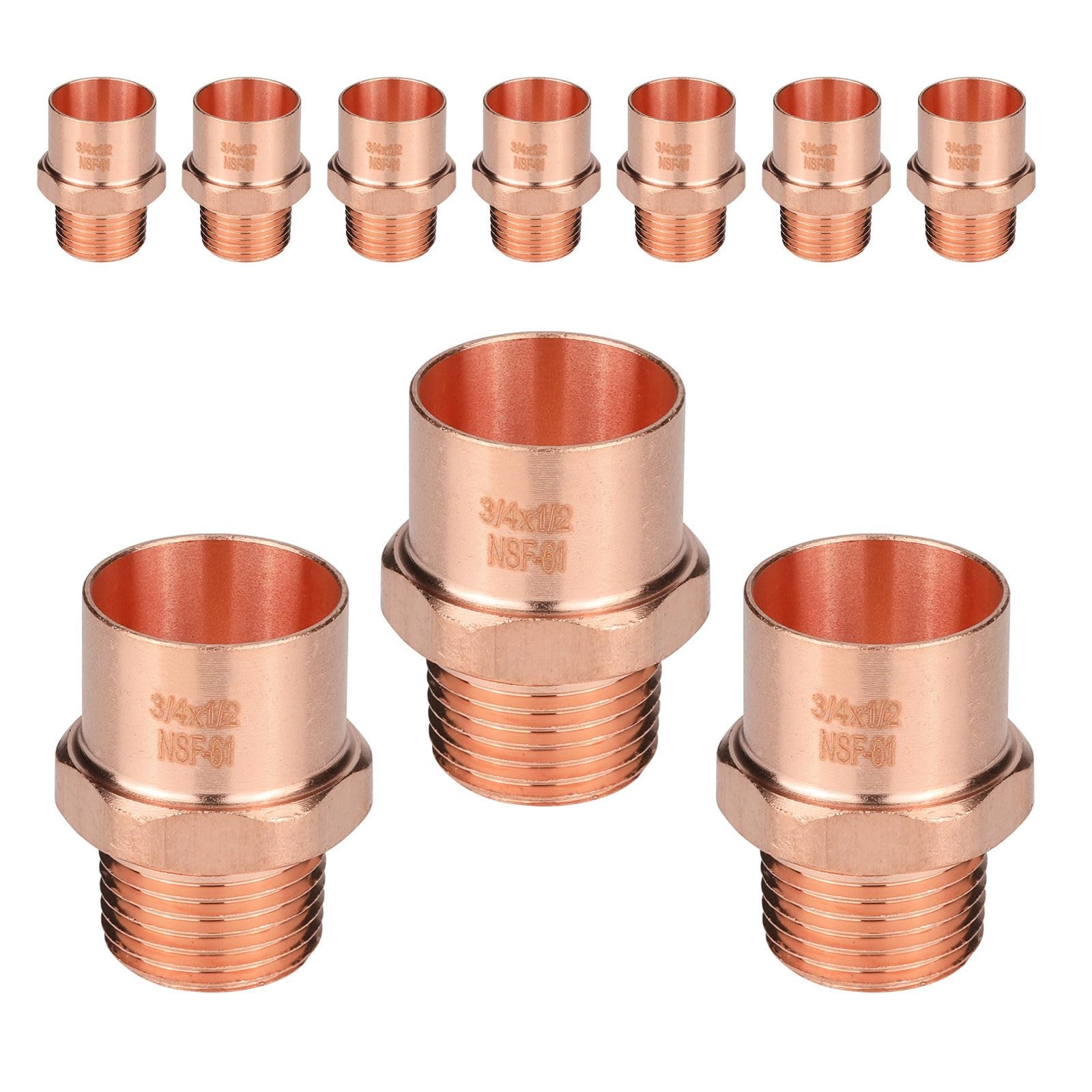 10-Pack Niikappu 3/4" C x 1/2" MNPT Copper Female Adapter Fitting